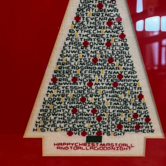 Framed Cross Stitch Christmas Tree Twas Night Before Christmas Words Wall Decor - Picture 3 of 4